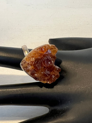 Druzy Citrine Adjustable Sterling Silver Ring