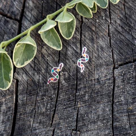 Mini Enameled Sterling Silver Earrings