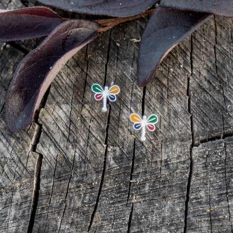 Mini Enameled Sterling Silver Earrings