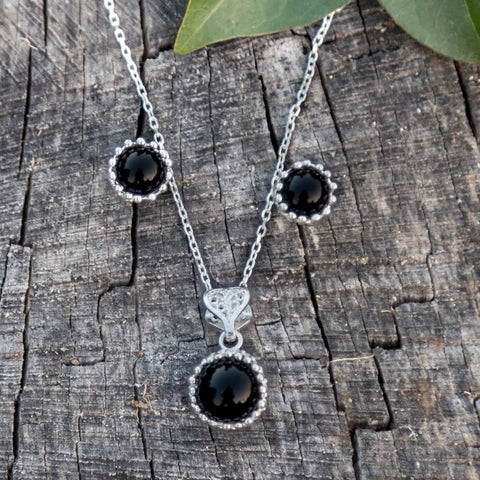 Onyx Pendant and Earring Set