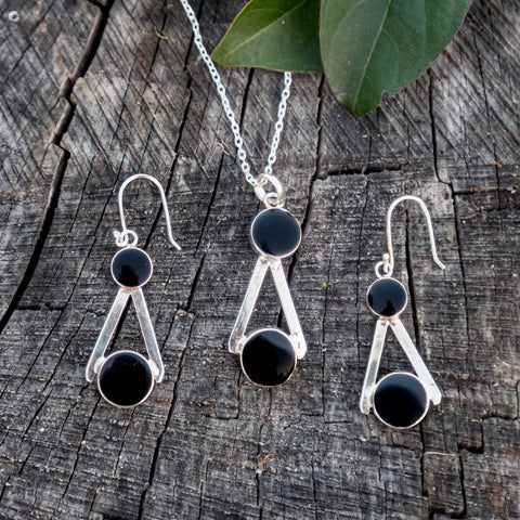 Onyx Pendant and Earring Set