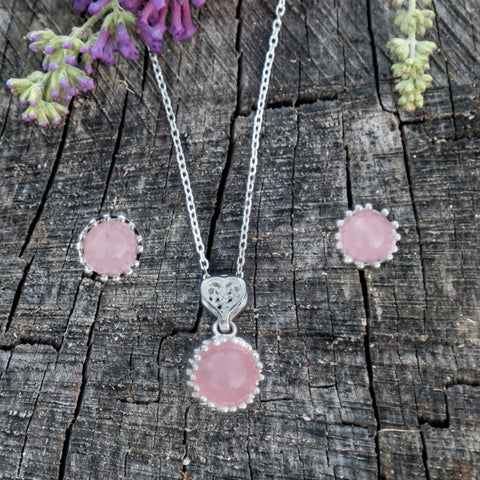 Rose Quartz Pendant and Earring Set