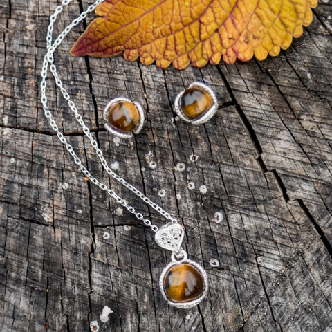 Tiger Eye Pendant and Earring Set