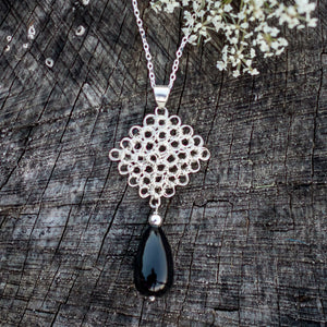 Onyx Teardrop Wire Crochet Necklace