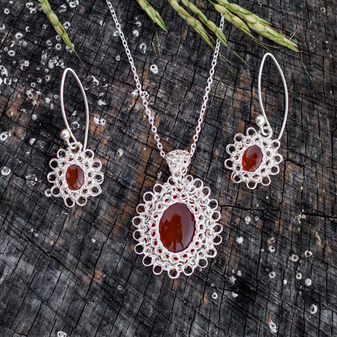 Carnelian Pendant and Earring Set