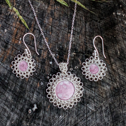 Rhodonite Pendant and Earring Set