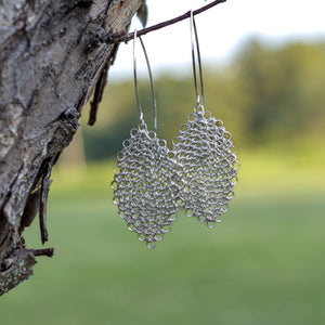 Sterling Silver Crochet Leaf Earrings