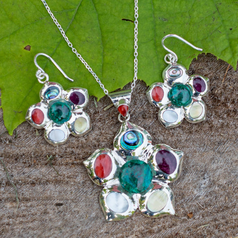 Multi Stone Pendant and Earring Set