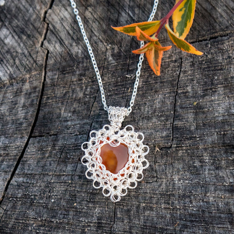 Carnelian Wire Crochet Heart Necklace