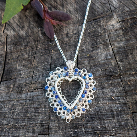 Sodalite Wire Crochet Heart Necklace