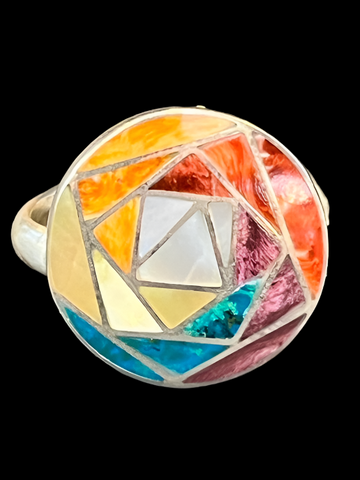 Peruvian Sterling Silver Inlaid Adjustable Ring