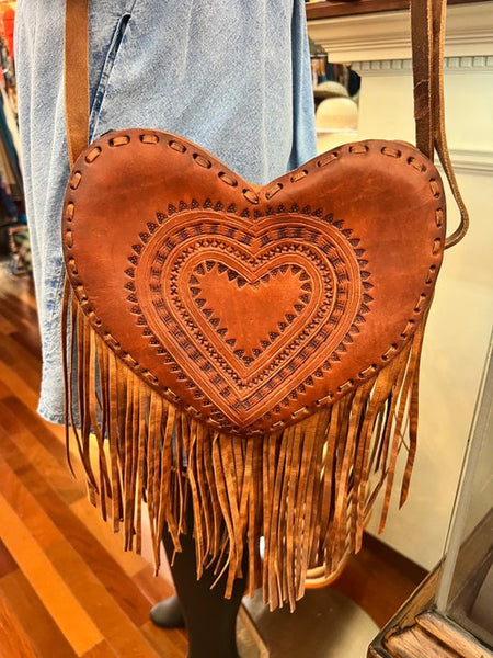 Leather Embroidered Heart Crossbody Bag