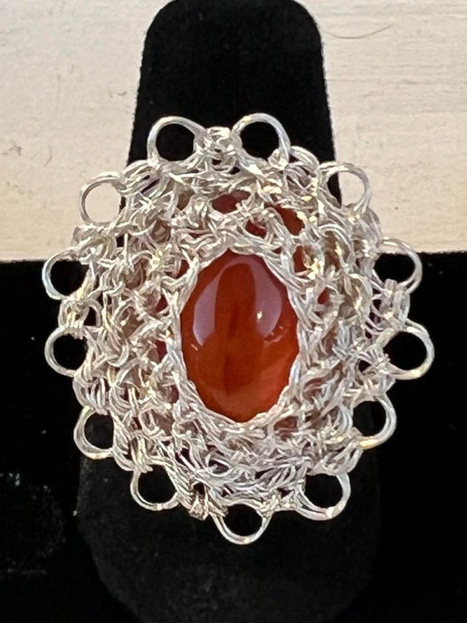 Wire Crochet Carnelian Ring