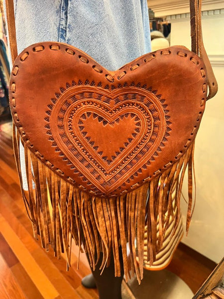 Leather Embroidered Heart Crossbody Bag