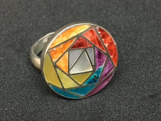 Peruvian Sterling Silver Inlaid Adjustable Ring