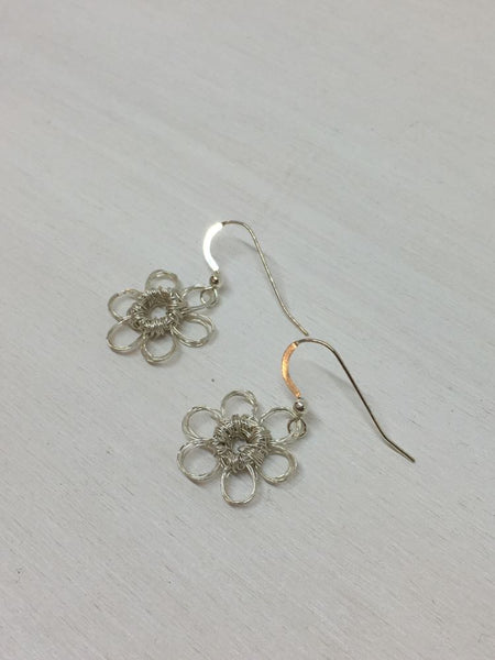 Sterling Silver Crochet Flower Earrings