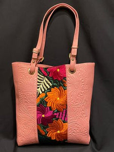 Embroidered Leather Tote Bag