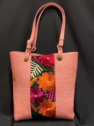 Embroidered Leather Tote Bag