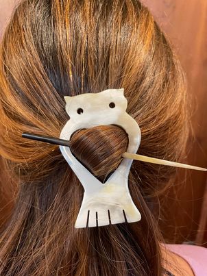 Natural Horn Owl Hair/Scarf Pin