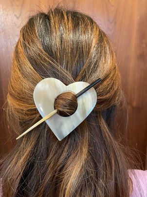 Natural Horn Heart Hair/Scarf Pin