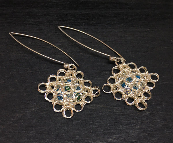 Wire Crocheted Swarovski Necklace and Earring Set