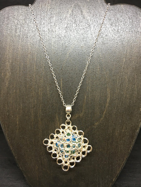 Wire Crocheted Swarovski Necklace and Earring Set