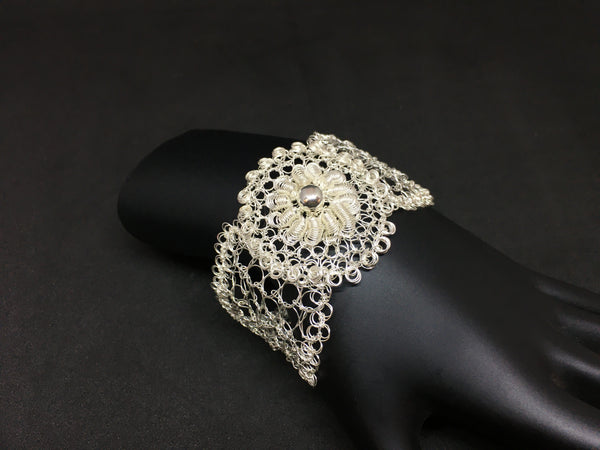 Sterling Silver Hand Crocheted Bracelet