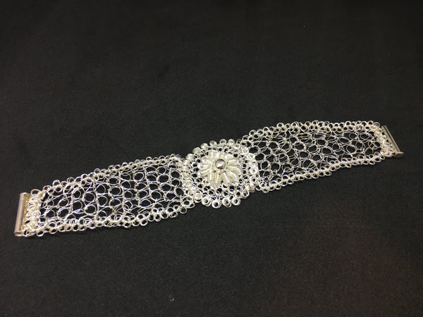 Sterling Silver Hand Crocheted Bracelet