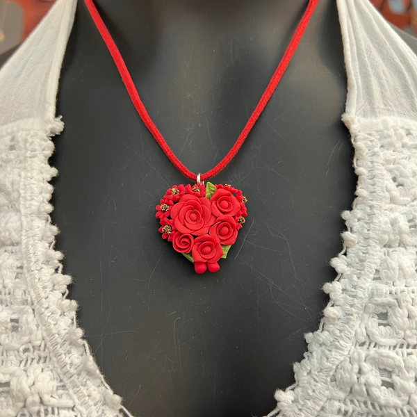 Handcrafted Polymer Clay Rose Necklace