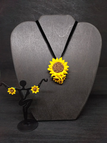 Handcrafted Polymer Clay Sunflower Necklace Set