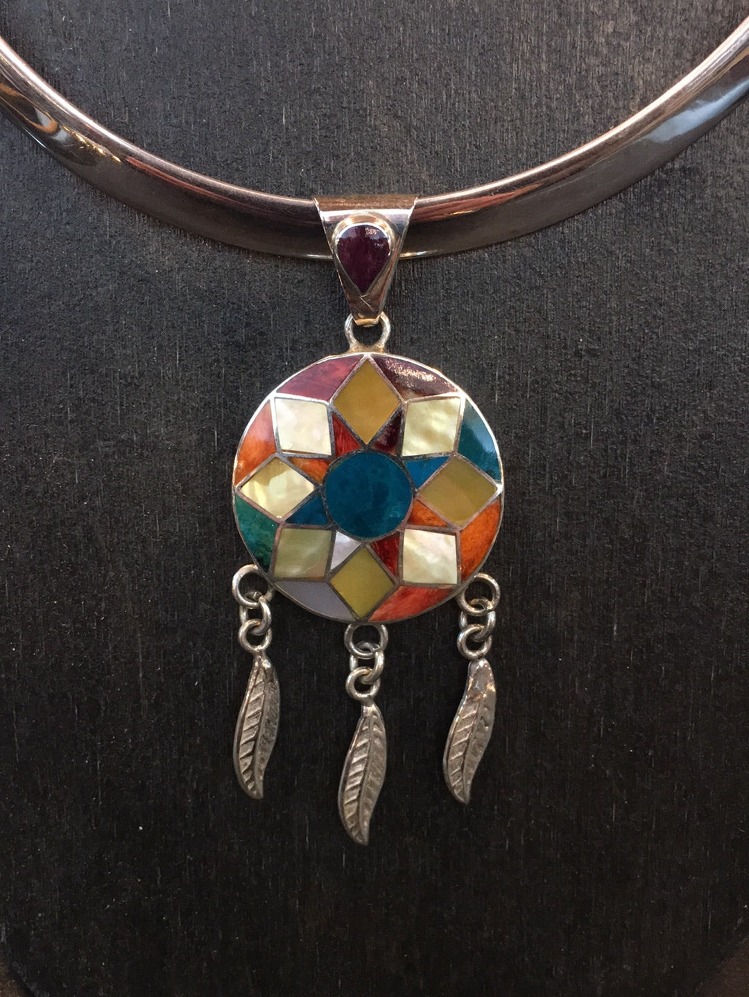 Semiprecious Stone and Shell Inlaid Native American Inspired Necklace