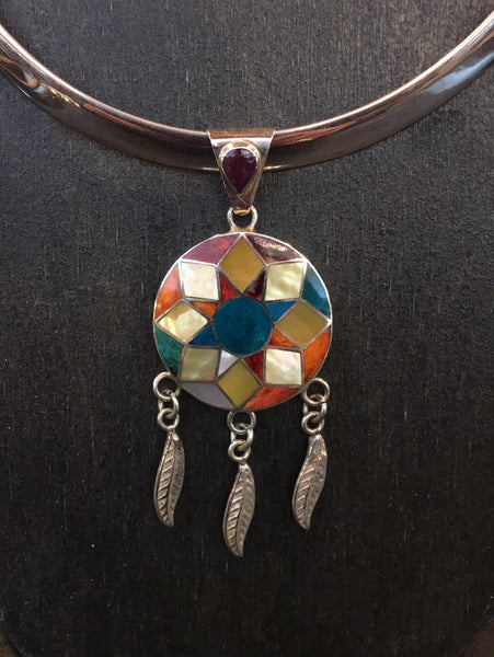 Semiprecious Stone and Shell Inlaid Native American Inspired Necklace