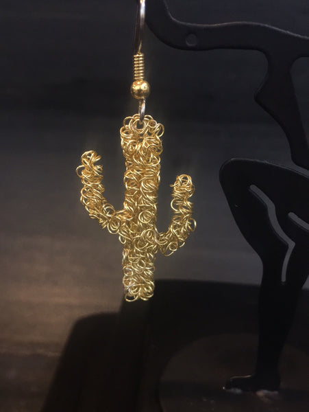 Wire Wrapped Gold Cactus Earrings