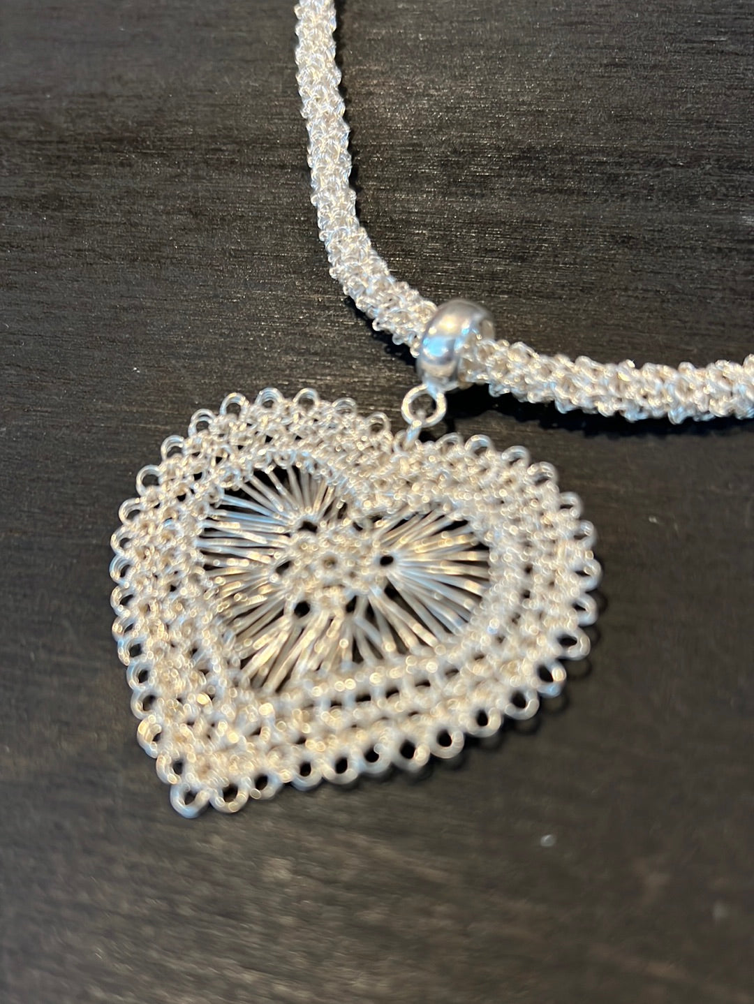 Sterling Silver Wire Crocheted Heart Necklace