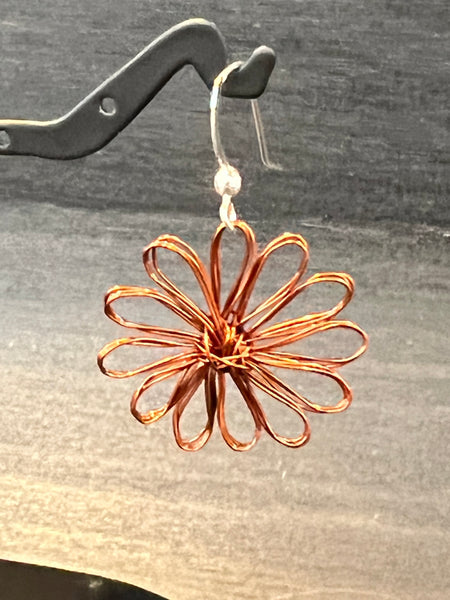 Enameled Copper Crochet Daisy Earrings