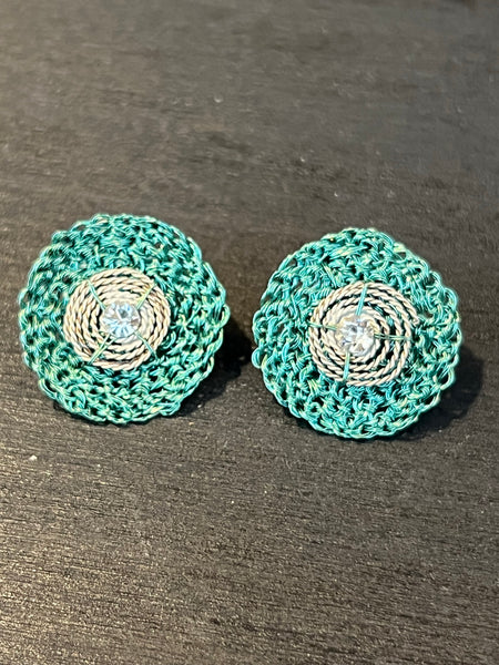 Disk Sterling Stud Wire Crochet Earrings
